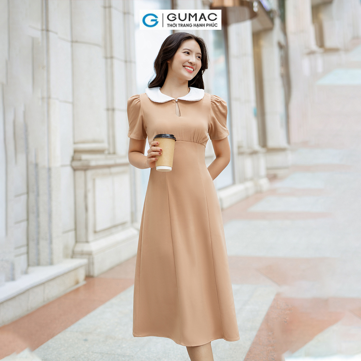 Đầm nữ phối bâu tròn thời trang GUMAC DD06057
