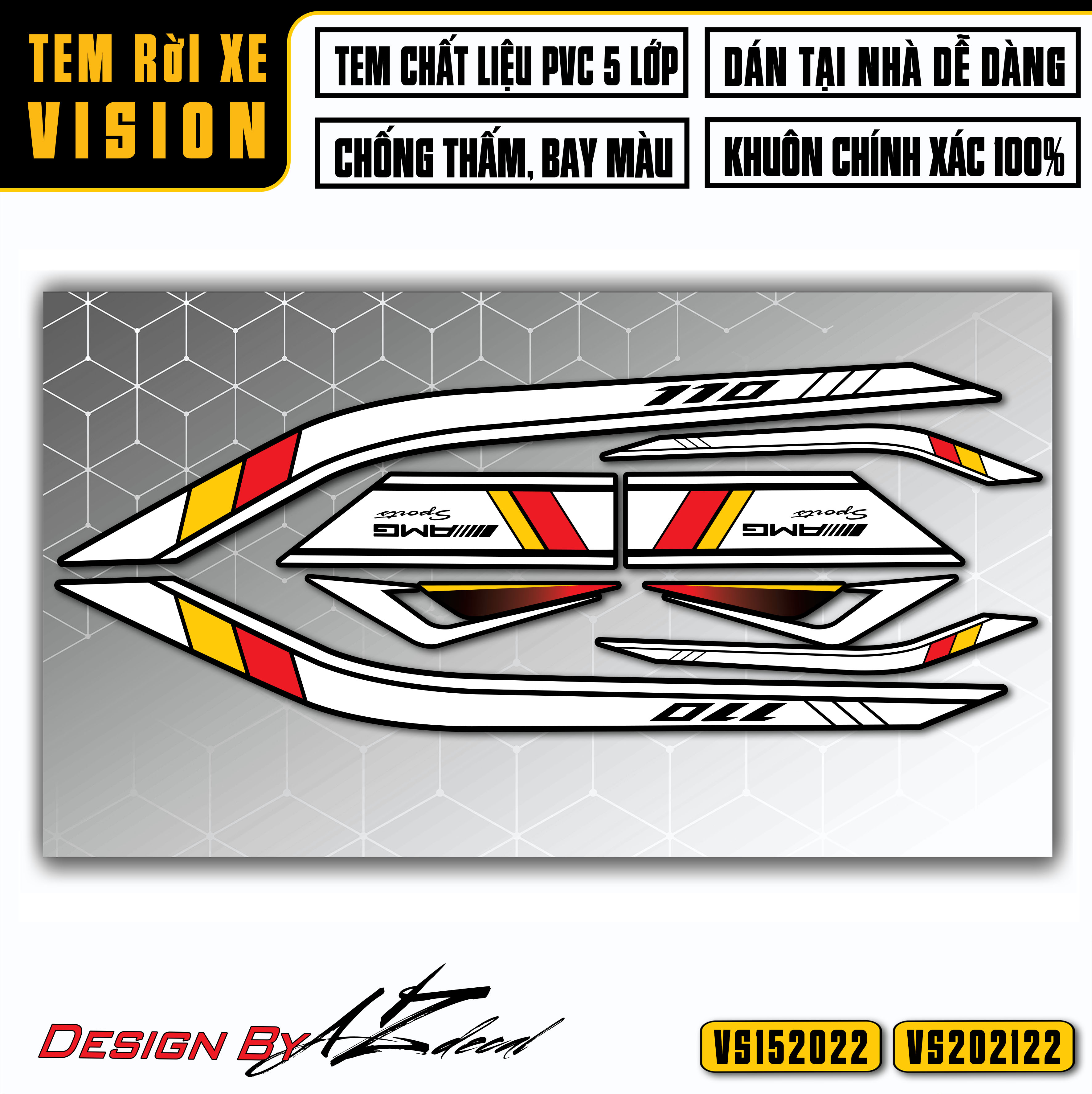 Tem Rời Dán Xe Vision Mẫu AMG Sport Racing | VS22 | Decal Chế Xe Máy Vision 2015 - 2021 Chống Nước, Bền Màu - Azdecal