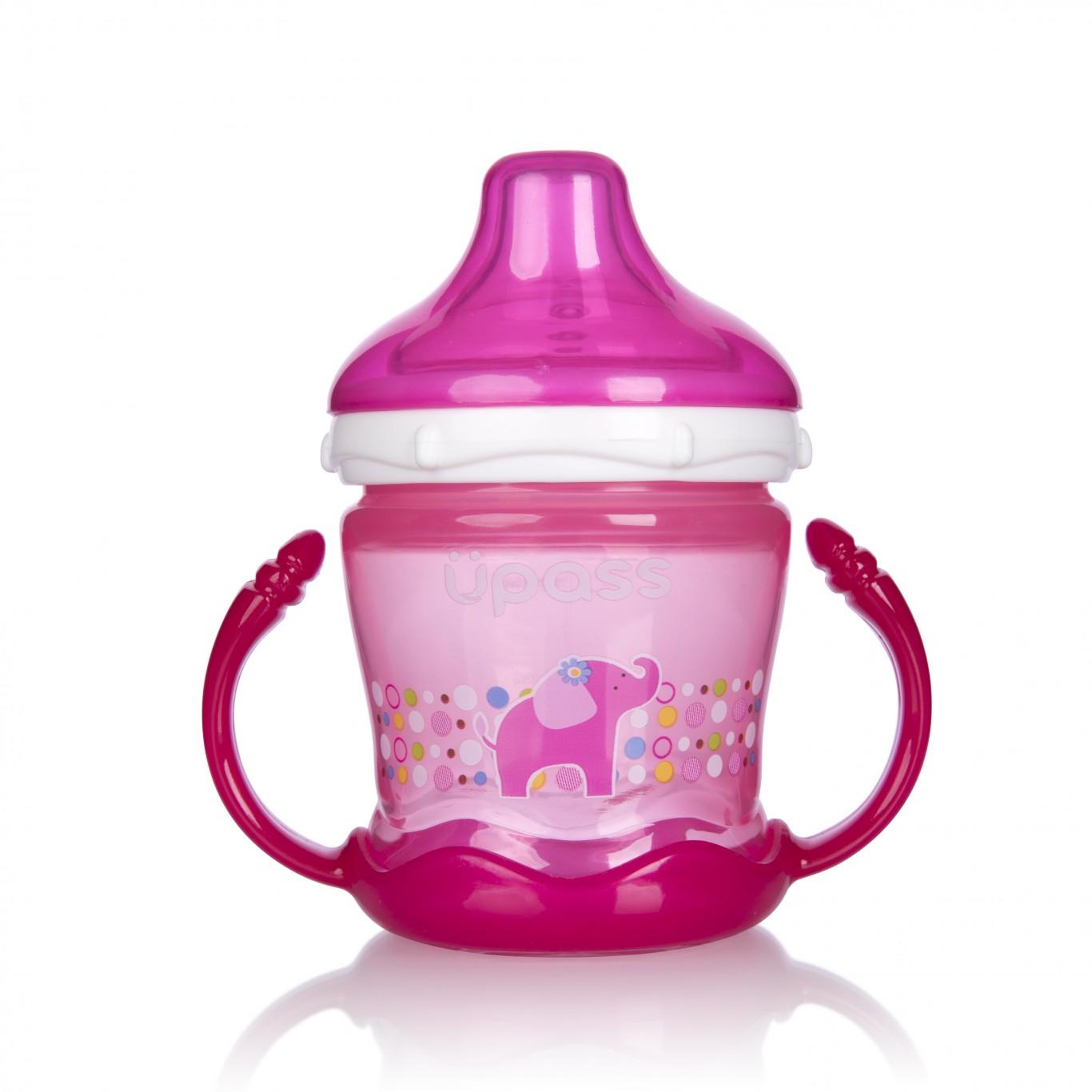 Bình Tập Uống Núm Hút Mềm 180ml UPASS - Thái Lan UP0180X  (màu hồng, màu xanh)