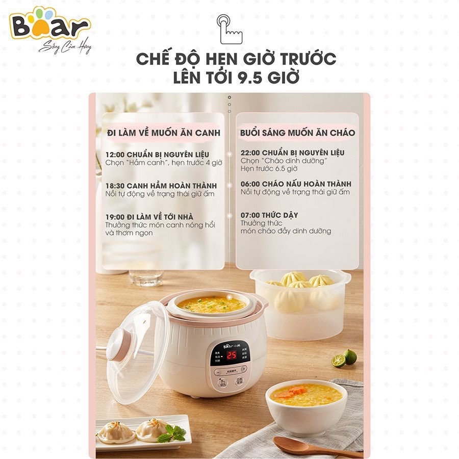 Nồi nấu cháo cho bé, nồi ninh hầm đa năng cho bé BEAR Dung Tích 0,8L