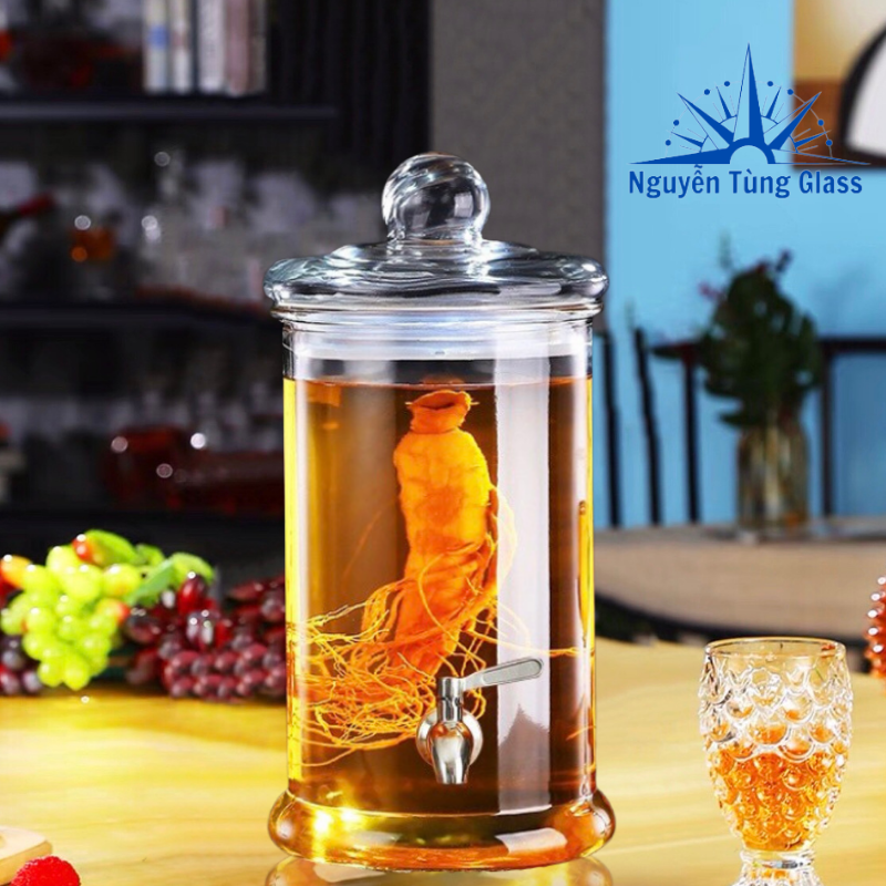 BÌNH NGÂM RƯƠU THUỶ TINH TRỤ TRƠN 8 LÍT CÓ VAN