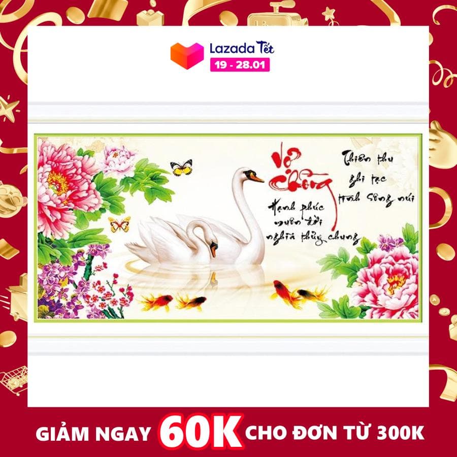 Tranh đính đá vợ chồng cao cấp -kt: 92x50cm