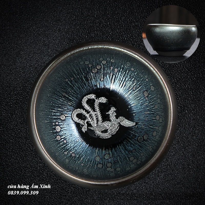 Chén Thiên Mục Du Trích gắn linh vật bằng bạc 925