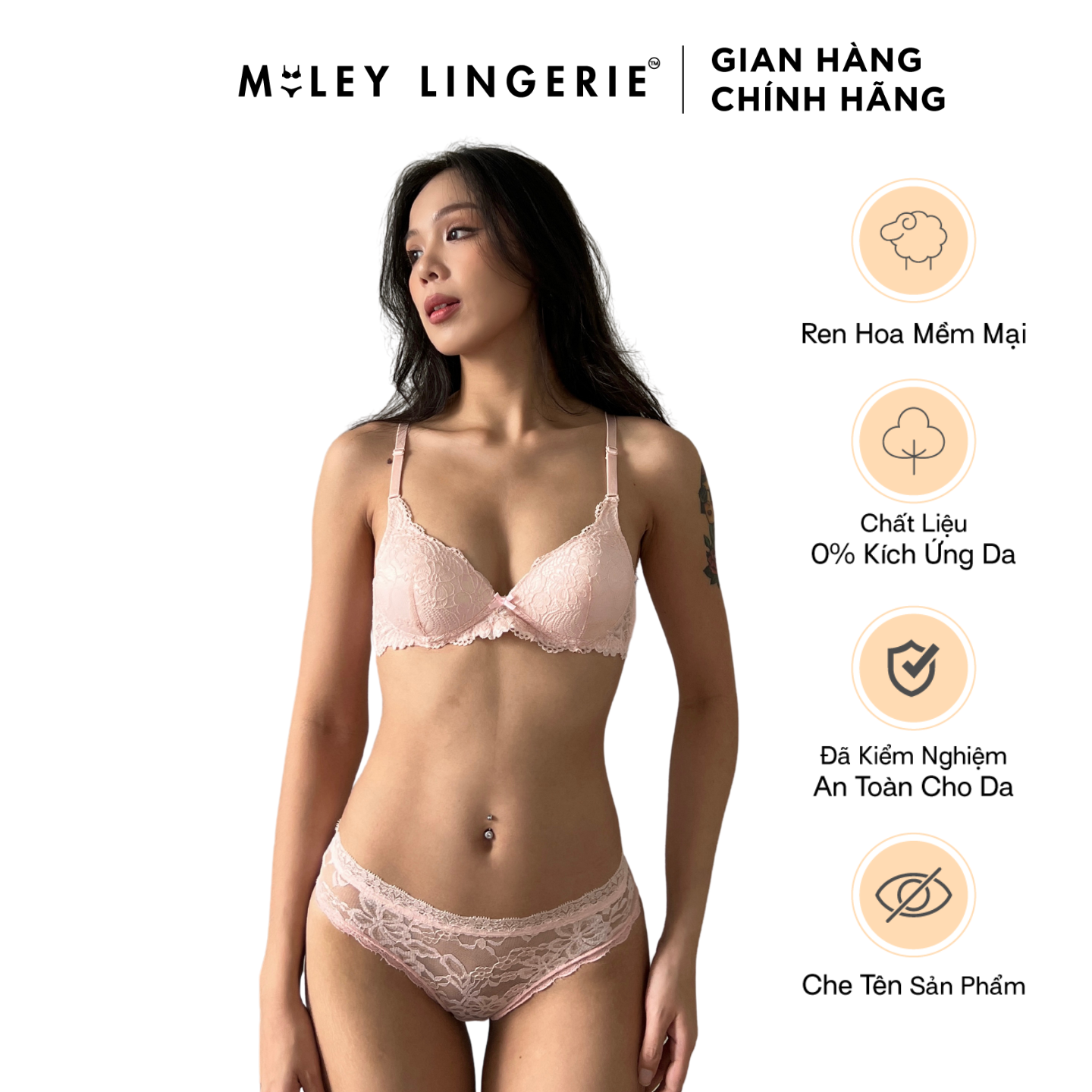 [GIFT SET] Bộ Đồ Lót Không Gọng Êm Ái Nâng Ngực Full Ren MILEY LINGERIE