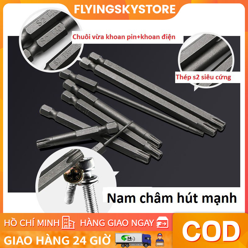 Bộ mũi vít hoa thị có lỗ dài từ 50-100-150 chân lục giác thép s2 nhiều kích thước