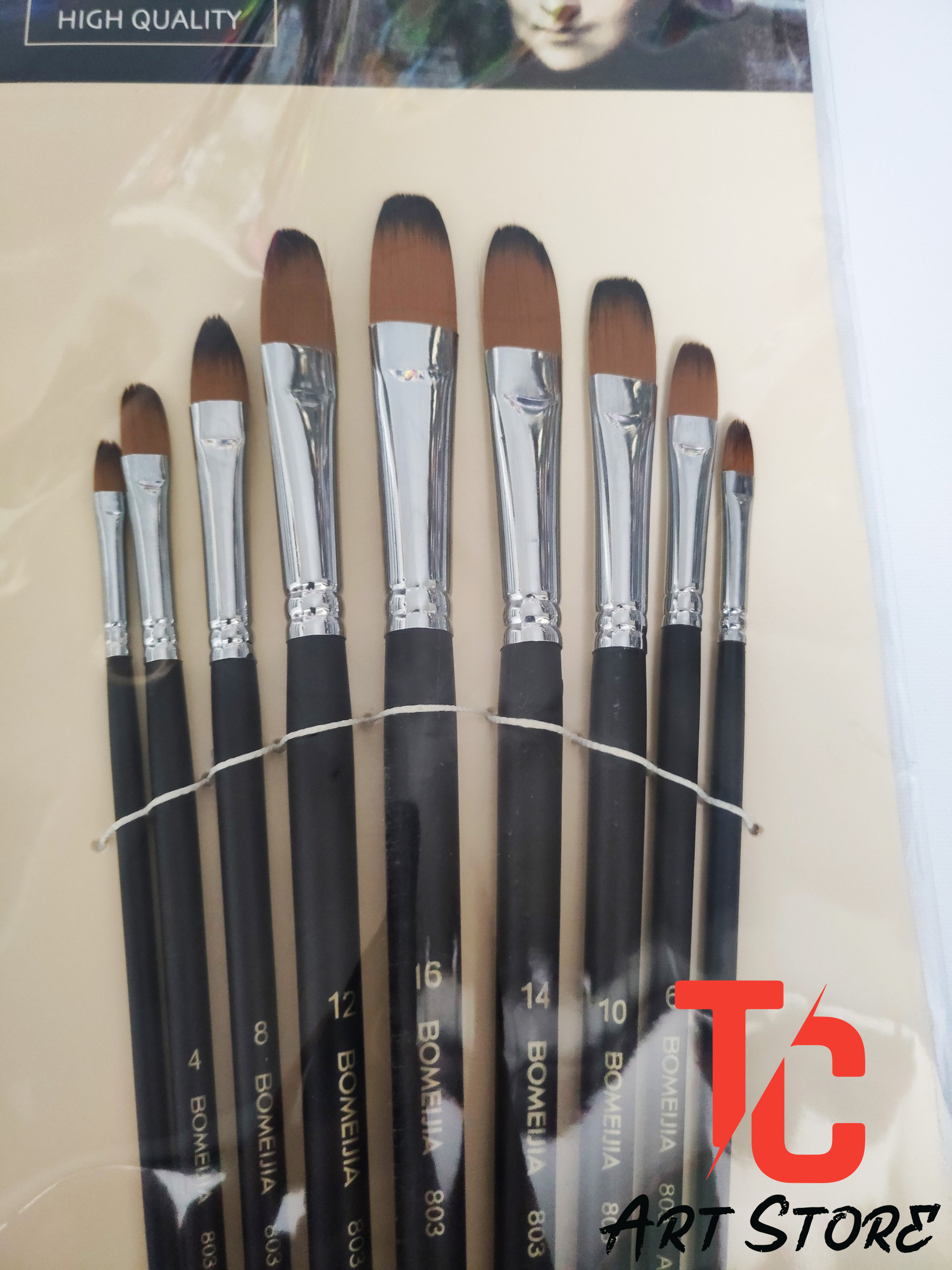 [TC Art Store] Bộ 9 Cọ Đầu Nhọn Bomega High Quality ( Thân Đen )