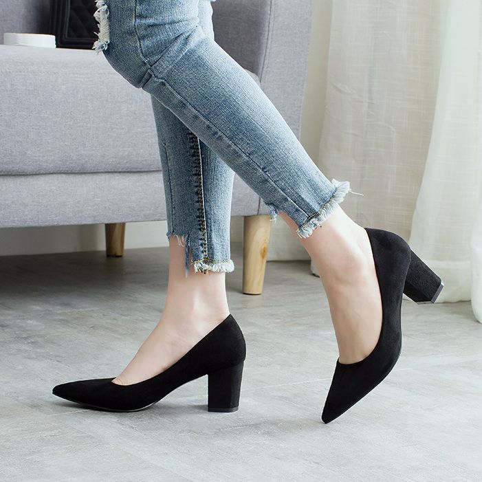 Giày cao gót da lộn đế vuông 6cm. Giày công sở siêu êm.