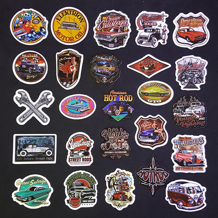 Bộ Sticker dán cao cấp chủ đề HOT ROD XE CỔ - Dùng dán Xe, dán mũ bảo hiểm, dán Laptop...