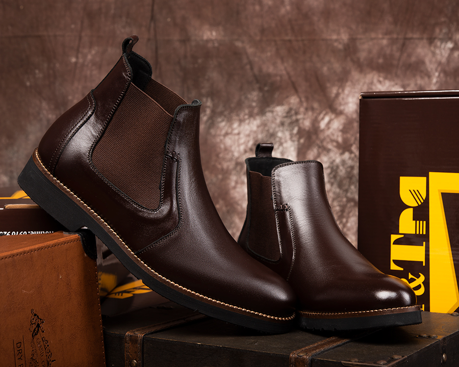 [7CM] Giày Chelsses Boots nam T&TRA S1077 Nâu Tối - Nhẹ Như Dép
