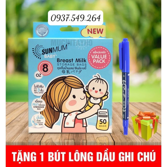 HCM Tặng viết ghi chú Túi trữ sữa Sunmum 250ml
