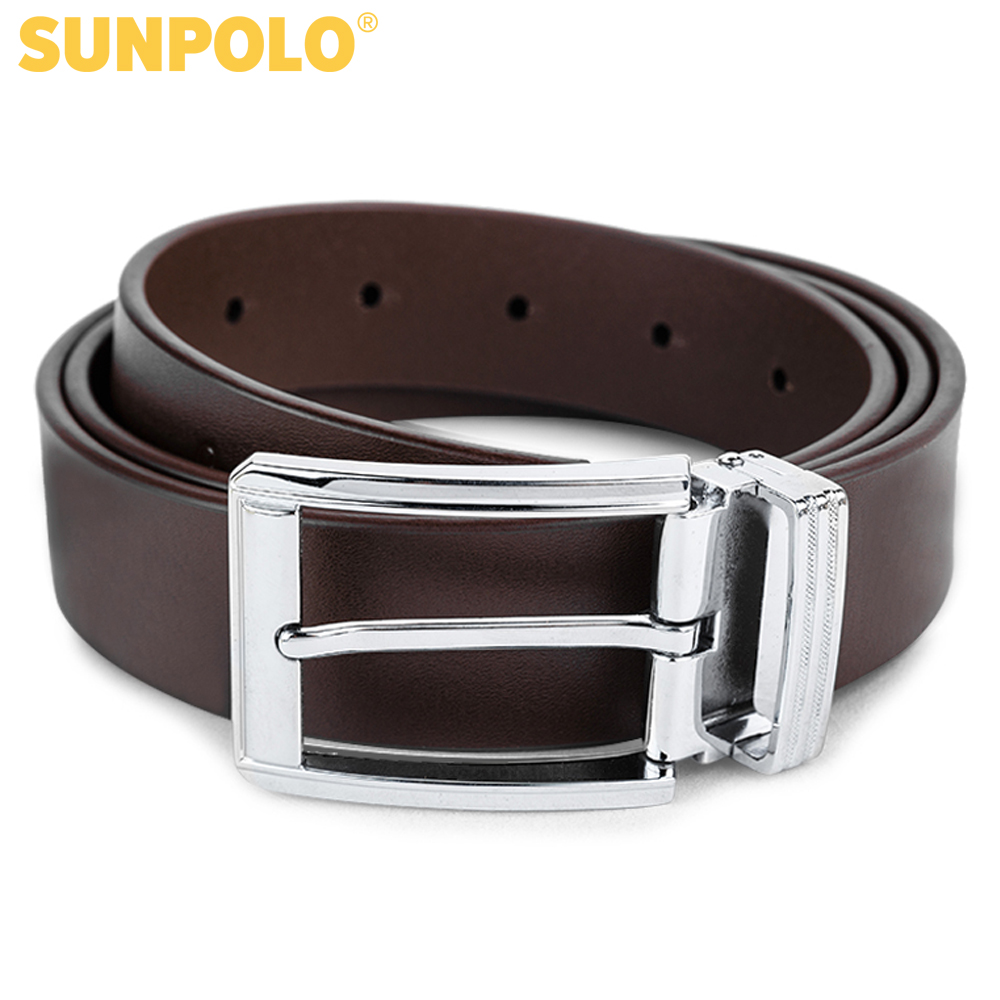 Thắt lưng nam da bò khóa kim đơn giản SunPoLo BS02DN (Đen, Nâu)