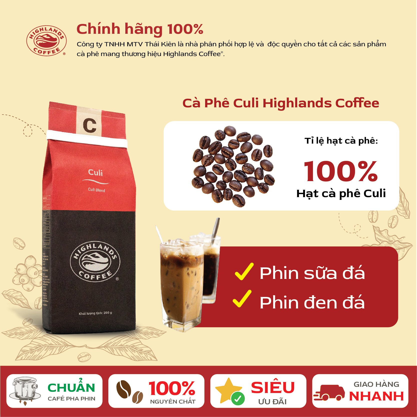 [Super Sale 12.12 from 8Pm December 11-14. Free 01 Highlands Bucket Hat] Combo of 3 Culi Highlands Coffee Roasted and Ground Coffee 200g
