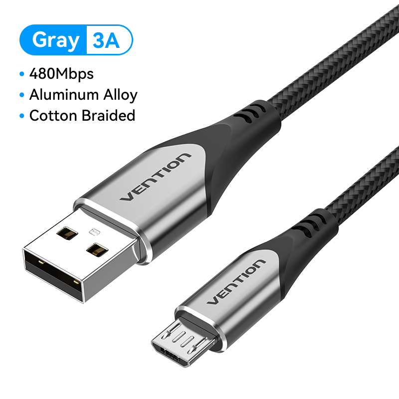 Vention Cáp sạc nhanh Micro USB 3A Nylon, dây sạc điện thoại Micro USB 1M/2M/3M dành cho Samsung Xiaomi Oppo LG máy tính bảng