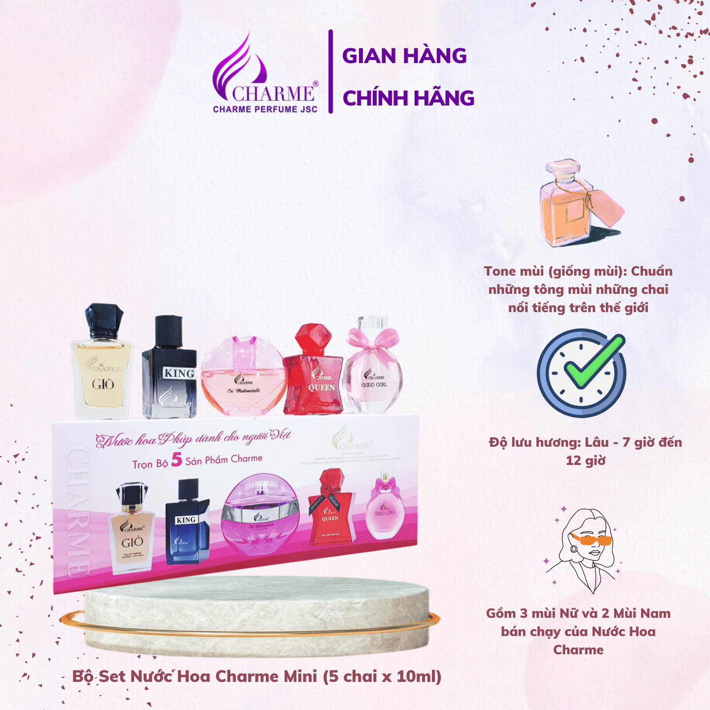 Charme mini perfume set including 3 PCs Women Fragrance and 2 PCs men's hot selling charme perfume