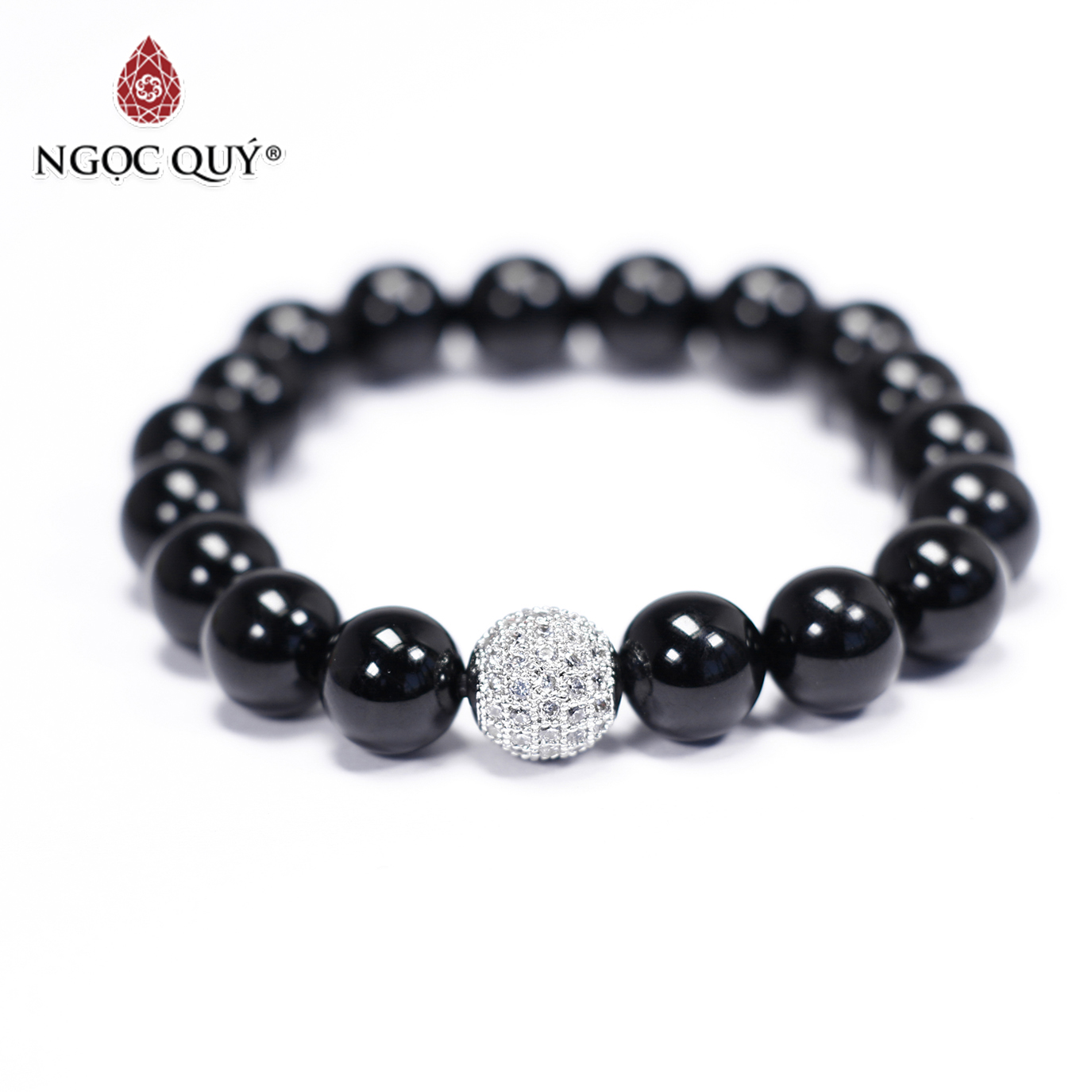 Vòng tay đá obsidian phối charm hợp kim đính đá mệnh thủy mộc - Ngọc Quý Gemstones