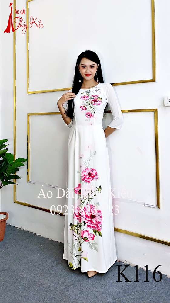 Áo dài trắng hoa hồng K116 Thúy Kiều may sẵn nữ áo dài cách tân mềm mại co giãn áo dài truyền thống áo dài giá rẻ
