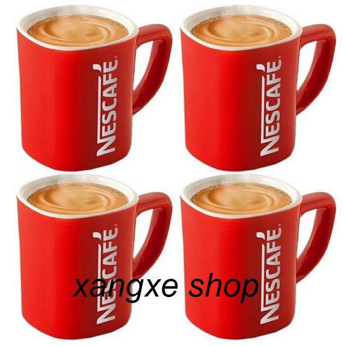 Combo 10 ly sứ nescafe ly siêu dày chịu nhiệt tốt màu đỏ
