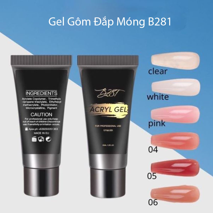 Gel nối móng úp nhanh, bền đẹp tuýp 30ml - gel gôm b281 chính hãng, gel nối móng úp 6 màu