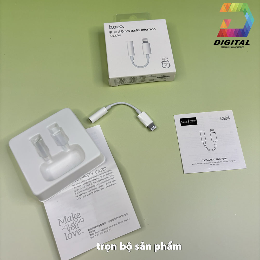 Jack Chuyển Cổng Lightning Sang 3.5mm Hoco LS34 Chính Hãng