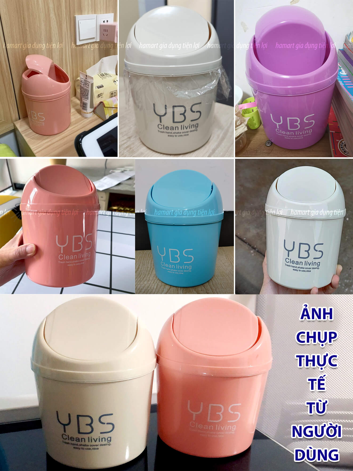 Thùng Rác Mini Để Bàn YBS Thùng Rác Nhỏ Cute Có Nắp Đậy Tiện Lợi 3 Màu Lựa Chọn