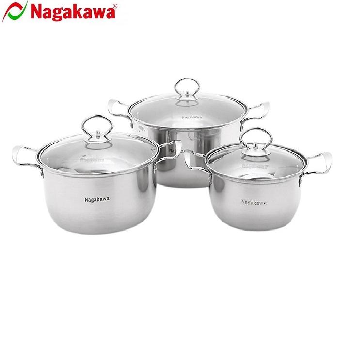BỘ NỒI INOX NẮP KÍNH NAGAKAWA