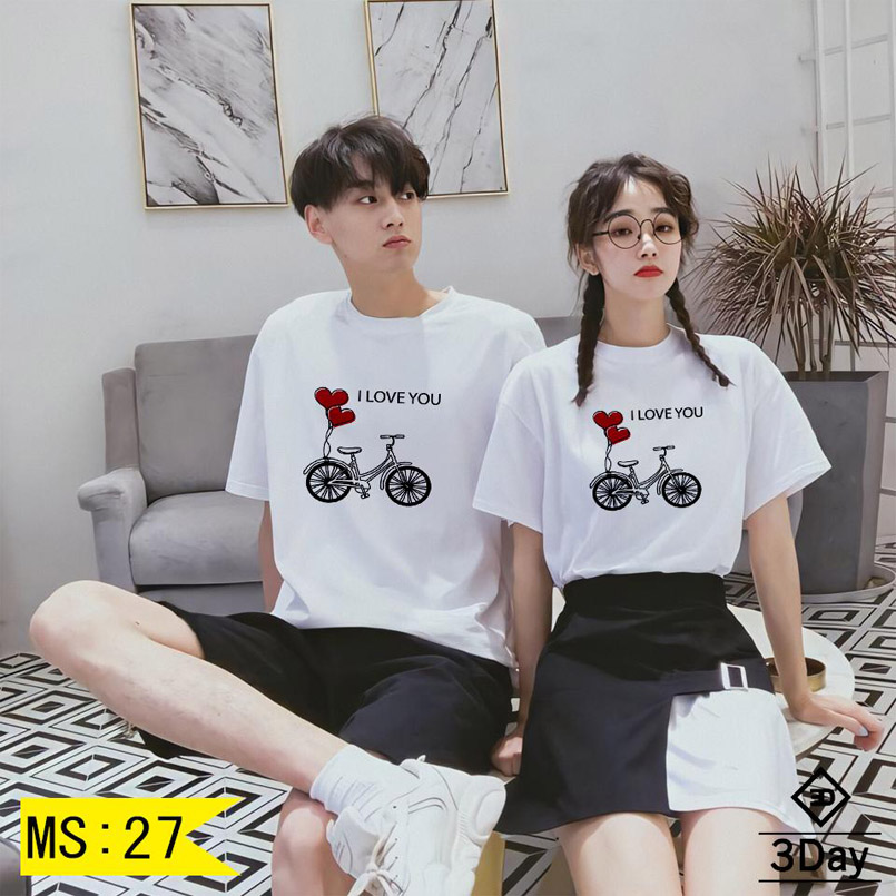 [ÁO ĐÔI Giá Xưởng +Tặng 2 túi thơm 19K] Áo Cặp Đôi Nam Nữ LoVe Xe Đạp tình yêu 3DAY shop MS:27, chất vải thun Cotton Mềm, Mát Mịn,Thoáng Khí, Phong Cách Hàn Quốc/ giá 1 áo +Tặng kèm 2 túi thơm 19K