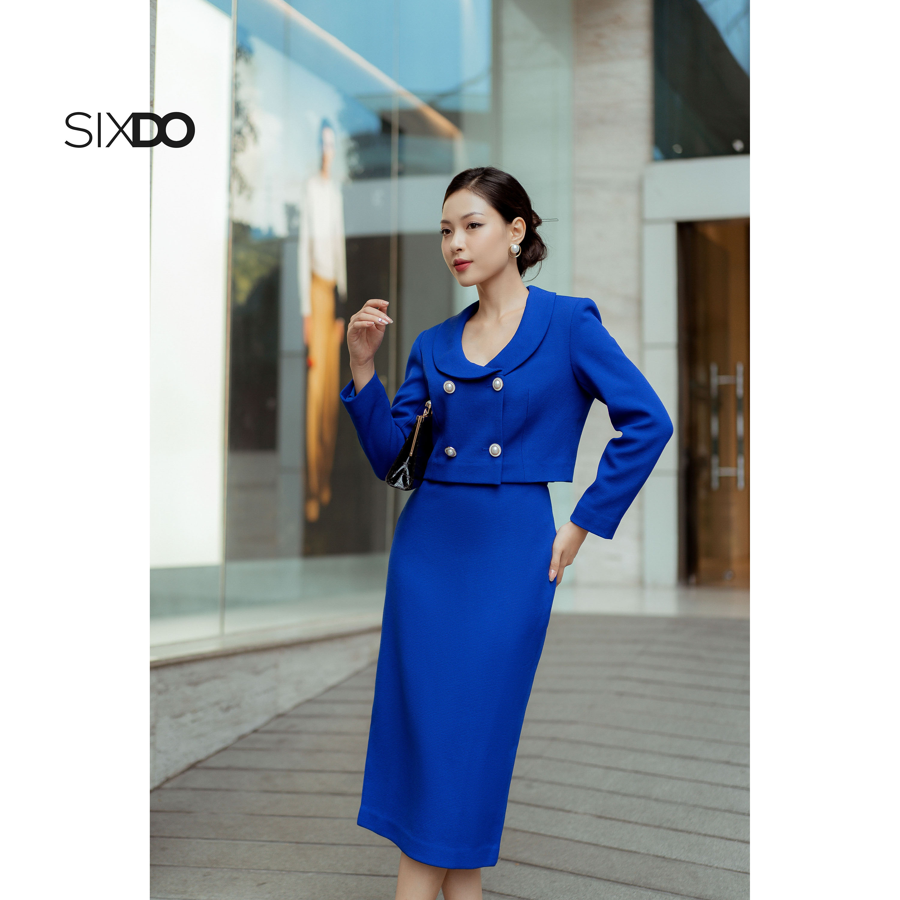 Áo vest nữ xanh cobalt dáng lửng SIXDO (Dark Cobalt Cropped Raw Vest)