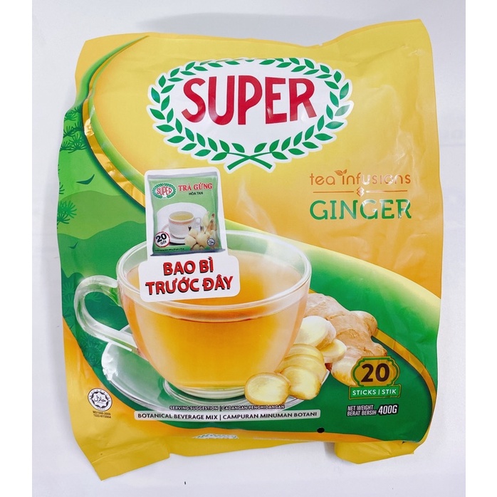 [HSd: Ngày 01.2025][Combo 2 gói tặng 1 gói]  Trà gừng hoà tan Super 400g (20g x 20 gói)