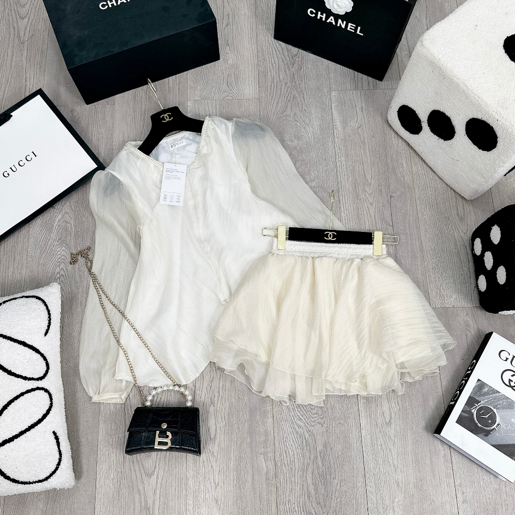 Set tơ cổ ngọc chân váy bèo siêu xinh