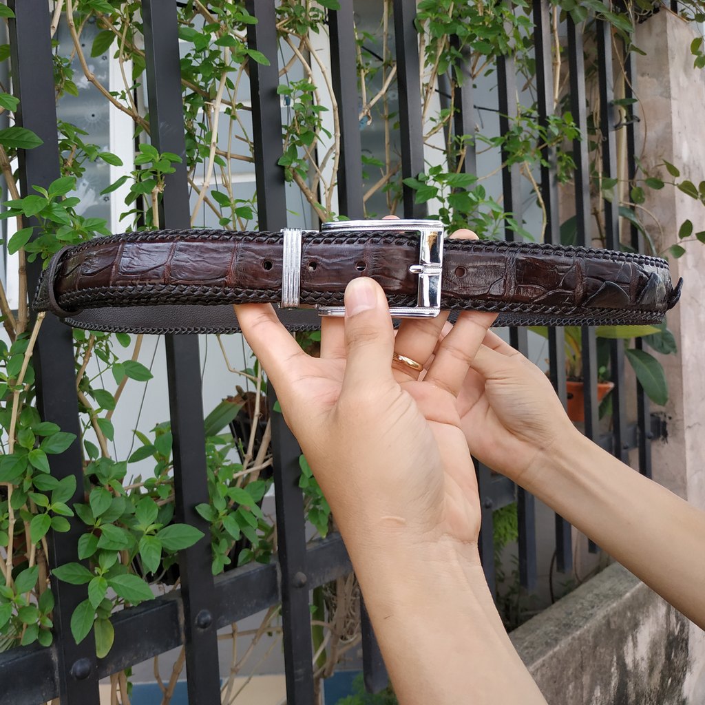 [FREE SHIP] Thắt Lưng Cá Sấu Liền [Phiên Bản Đầu Kim Cổ Điển] Đan Viền Thủ Công Rất Đẹp!