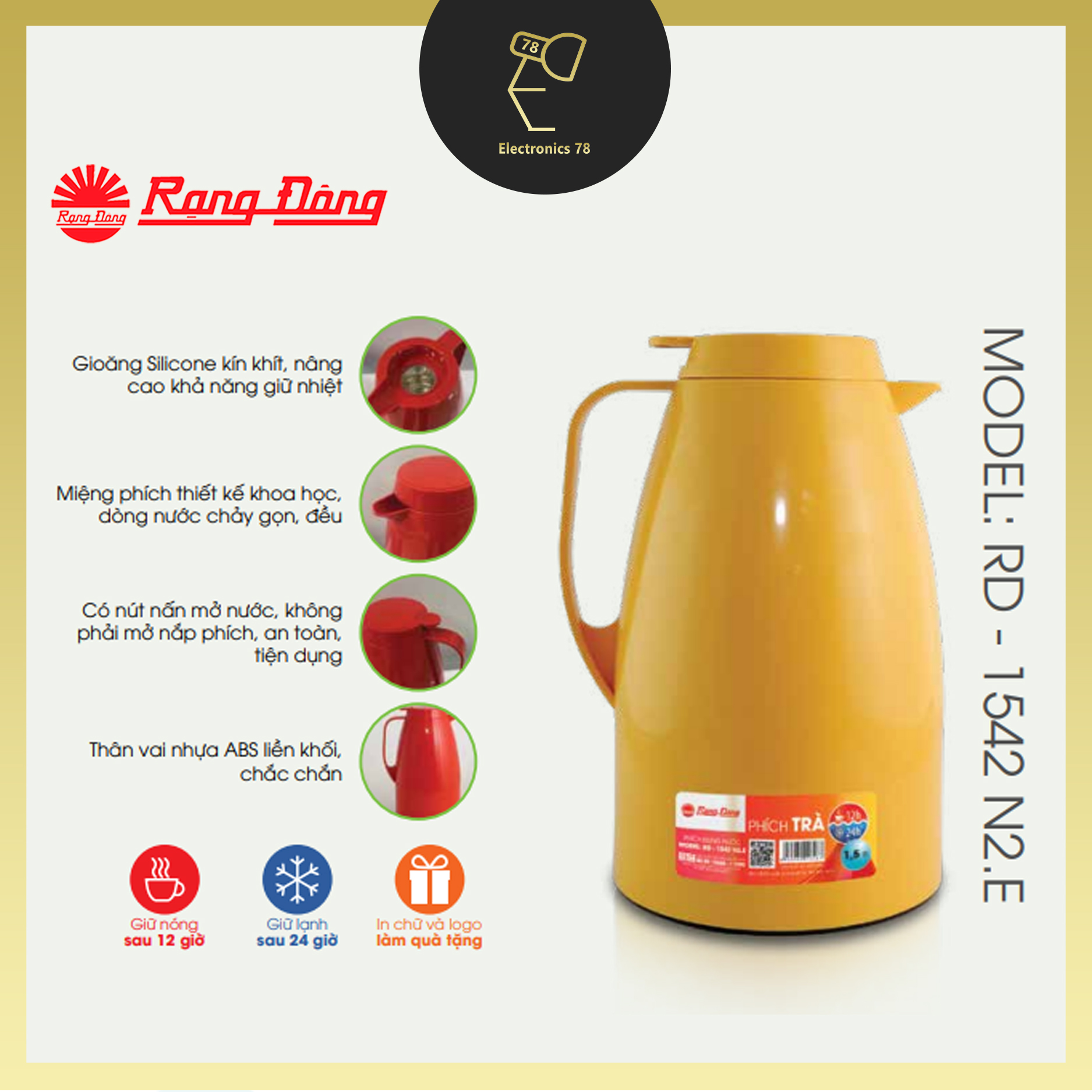 Phích pha trà, giữ nhiệt Rạng Đông - 1542 N2.E [1.5 Lít]