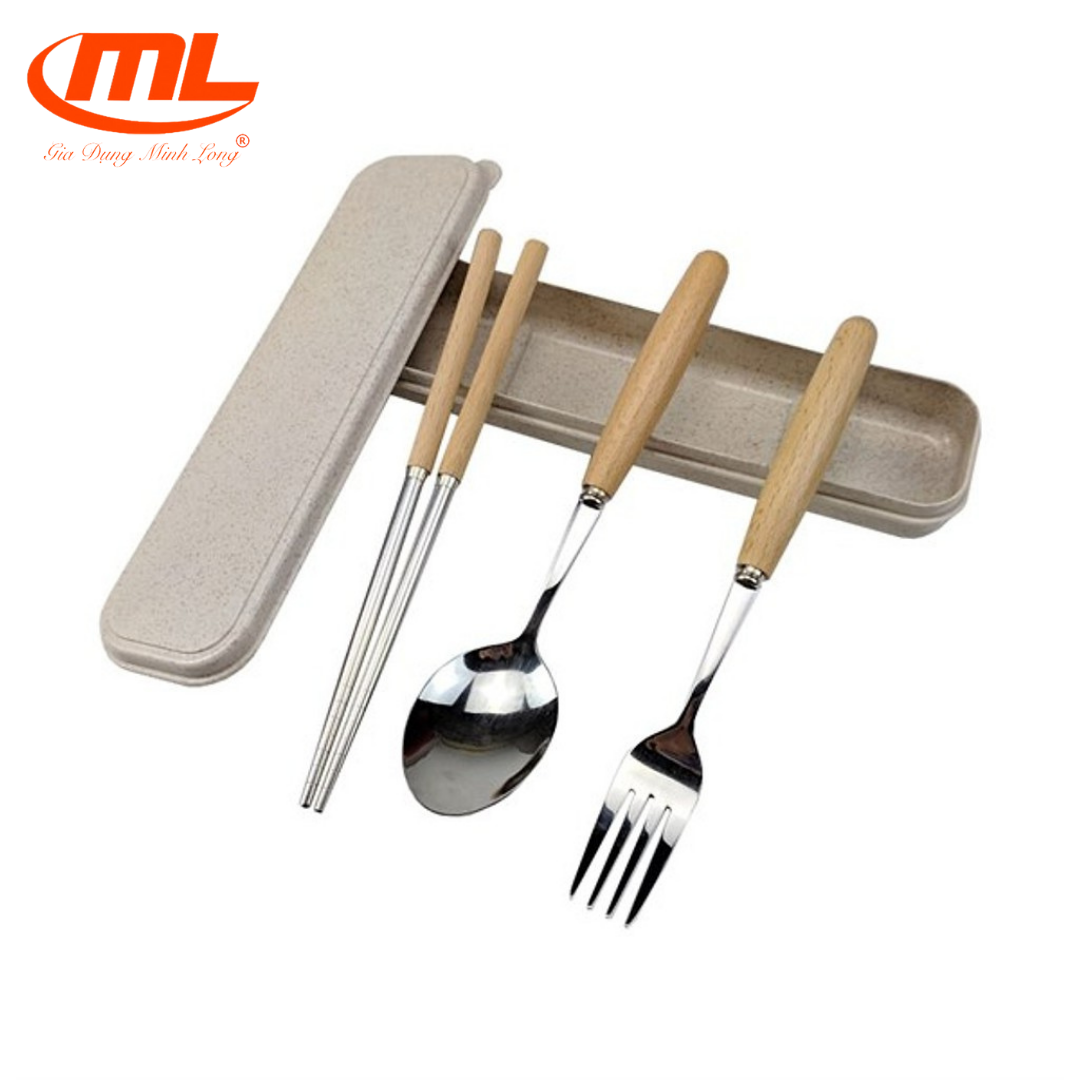SET BỘ ĐŨA THÌA 3 MÓN INOX CÁN GỖ