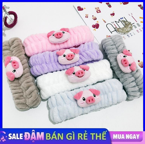 Băng đô heo con vải nhung 3D dễ thương - bờm tóc cài tóc heo con