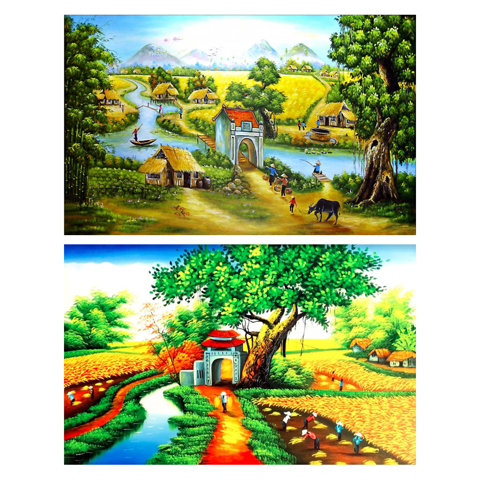 Combo 2 Tranh dán tường VTC Làng quê Việt Nam CB2-210720 kim sa
