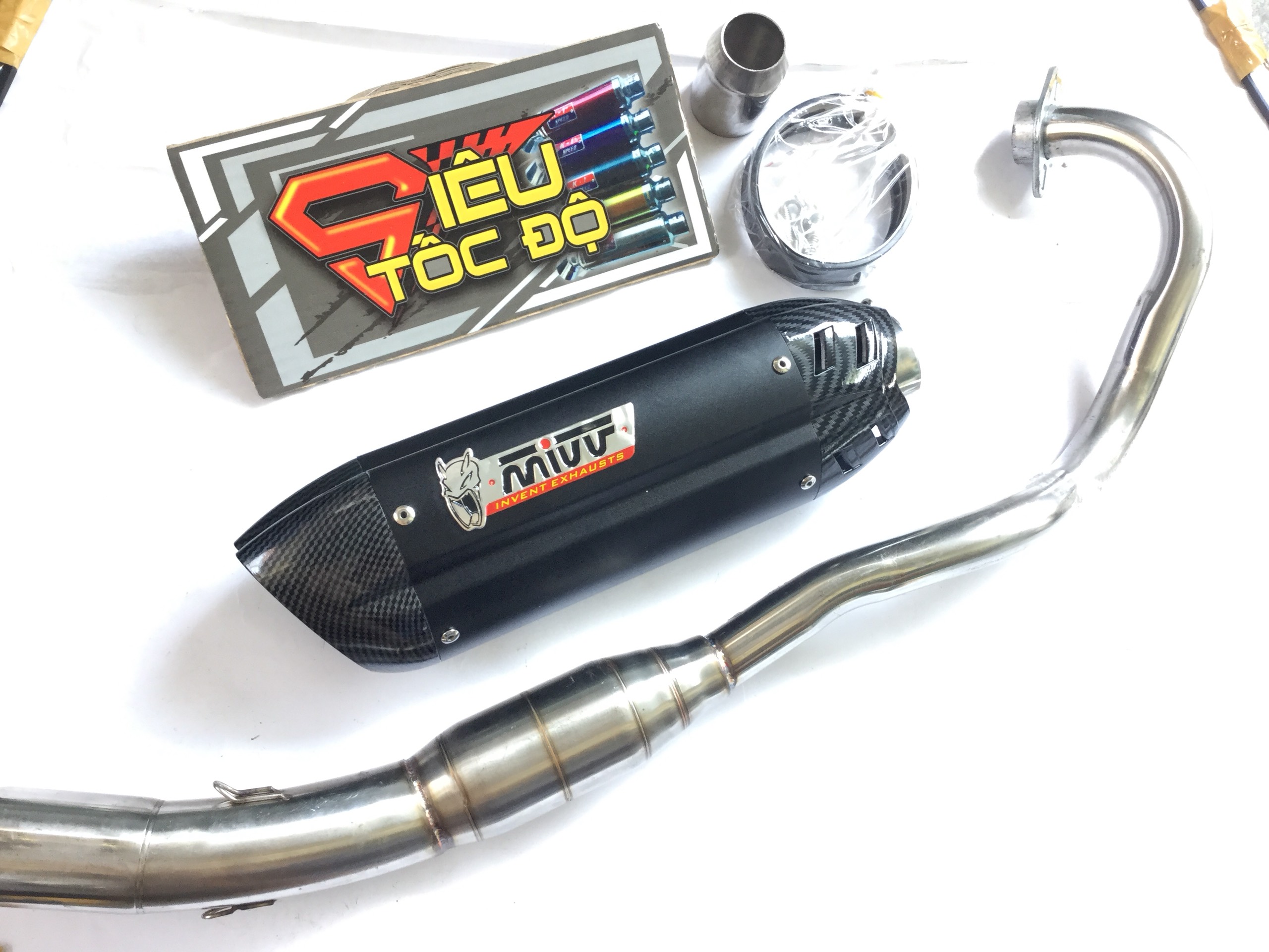 Combo pô mivv bao gồm cả cổ pô độ bầu hơi inox cho xe exciter 150.........