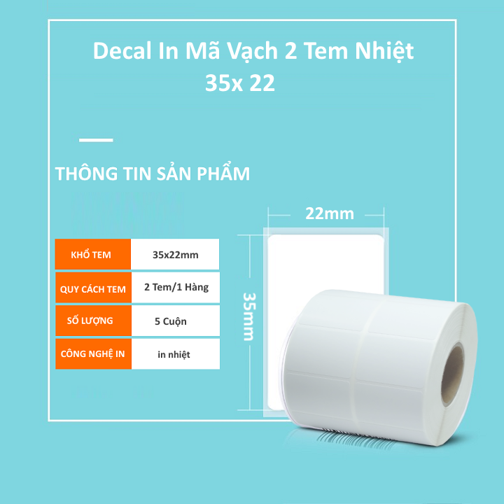 Combo 5 cuộn giấy in mã vạch 2 tem nhiệt 35*22 cho dòng máy in nhiệt