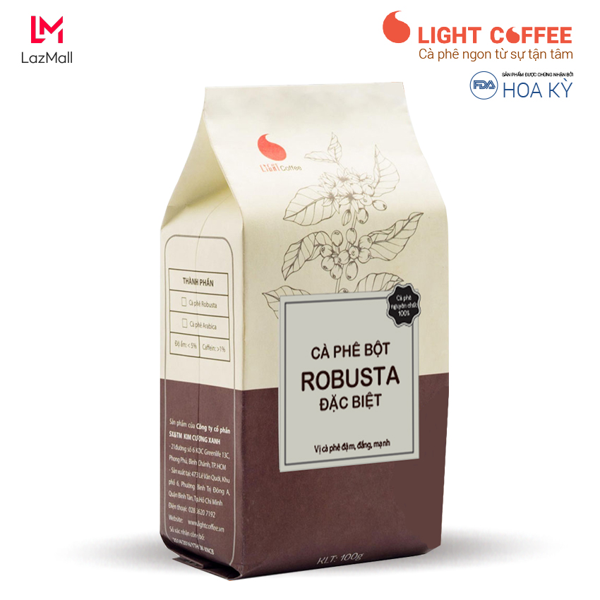 [HCM]Cà phê cam kết nguyên chất 100% dạng bột Robusta đặc biệt - 100gr - Light Coffee
