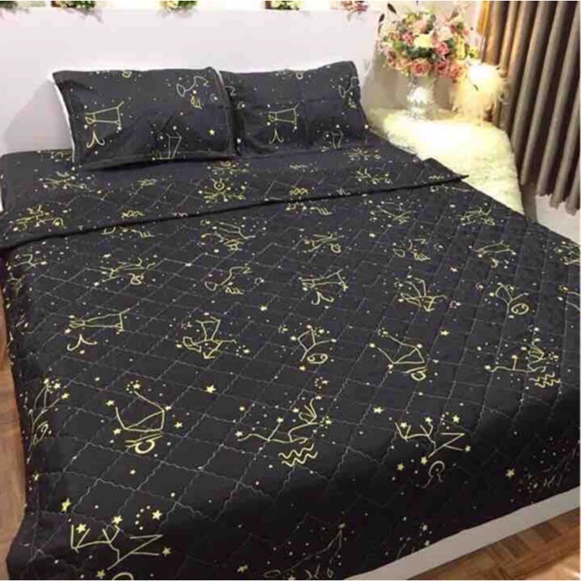 Bộ 3 Món Ga Gối ( 1 ga bọc và 2 áo gối nằm) Mẫu Sao Đen