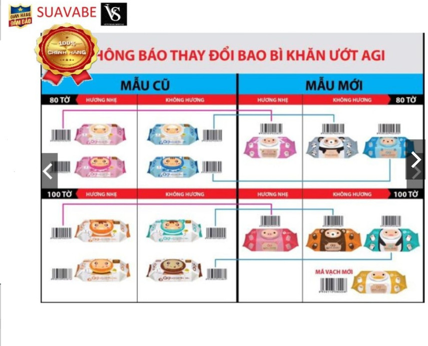 Combo 10 Khăn Ướt Agi 100 Tờ Không Hương (Màu Ngẫu Nhiên)