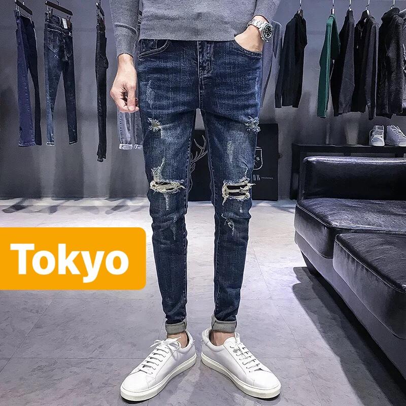 QUẦN BAGGY JEAN NAM CHẤT BÒ XANH ĐẬM RÁCH NHẬT BẢN TOKY-9373 CAO CẤP - TOKYO FASHION