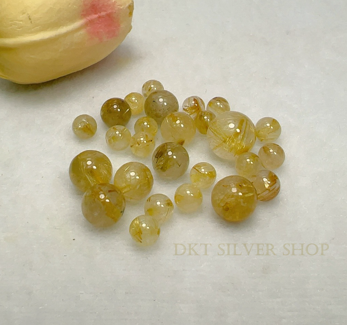 Viên đá thạch anh tóc vàng thiên nhiên 6 ly 8ly 9ly 10ly 12ly dùng làm đồ trang sức - Mix vòng tay-vòng handmade