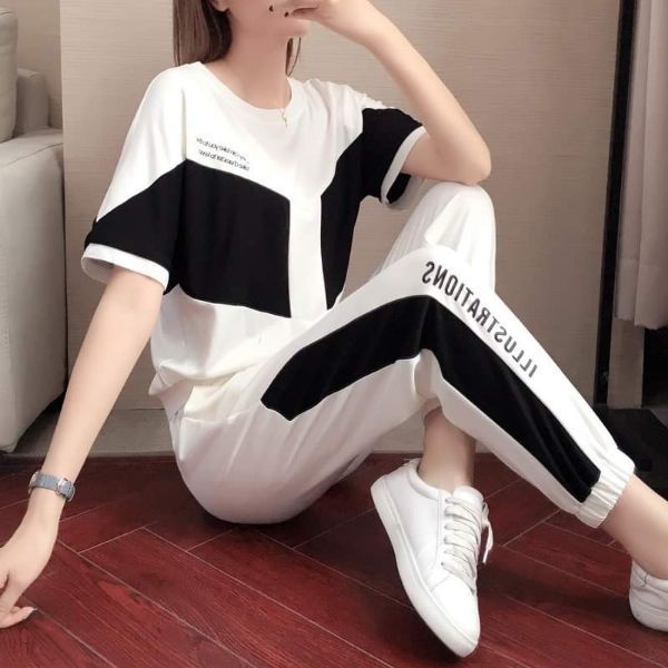ĐỒ BỘ THỂ THAO NỮ PHỐI MÀU TRẮNG ĐEN CAO CẤP