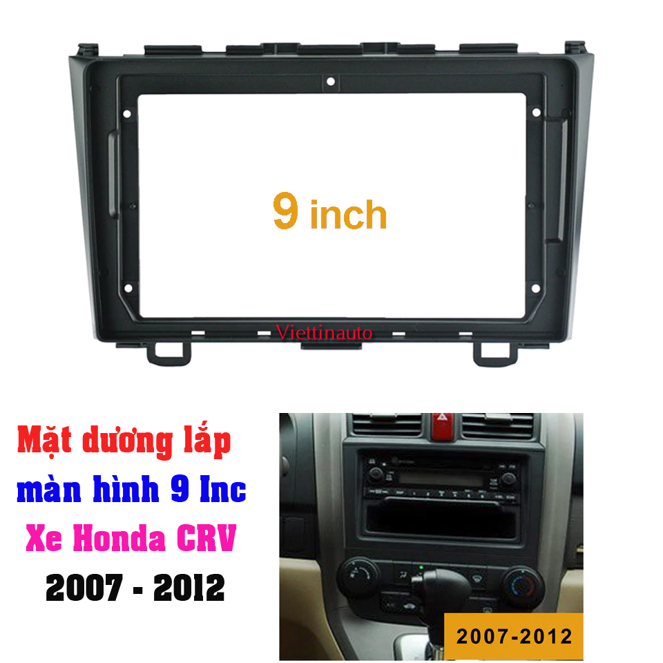 Mặt dưỡng lắp màn hình 9 in xe honda crv 2007-2012 kèm rắc nguồn zin