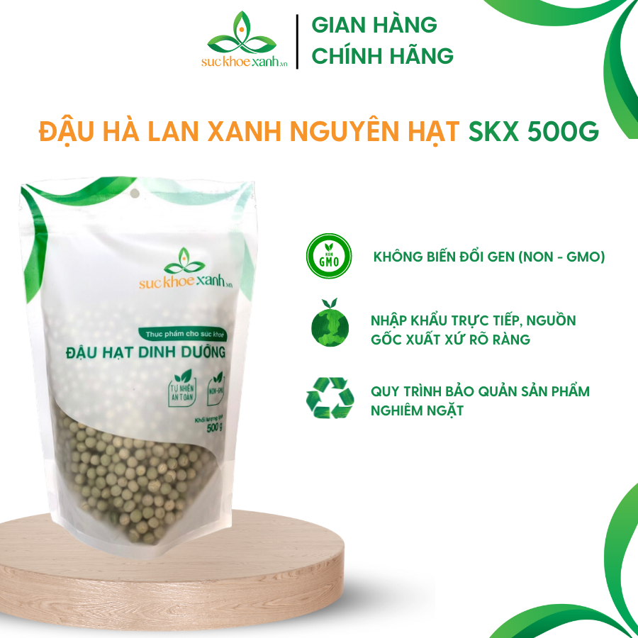 Đậu hà lan xanh nguyên hạt Sức Khỏe Xanh - 500g/túi - Nhập khẩu Canada/Mỹ chính hãng