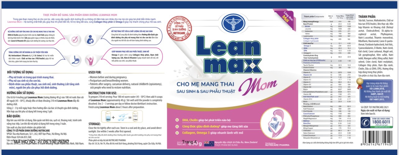 LEANMAX MOM 850g -SỮA BẦU