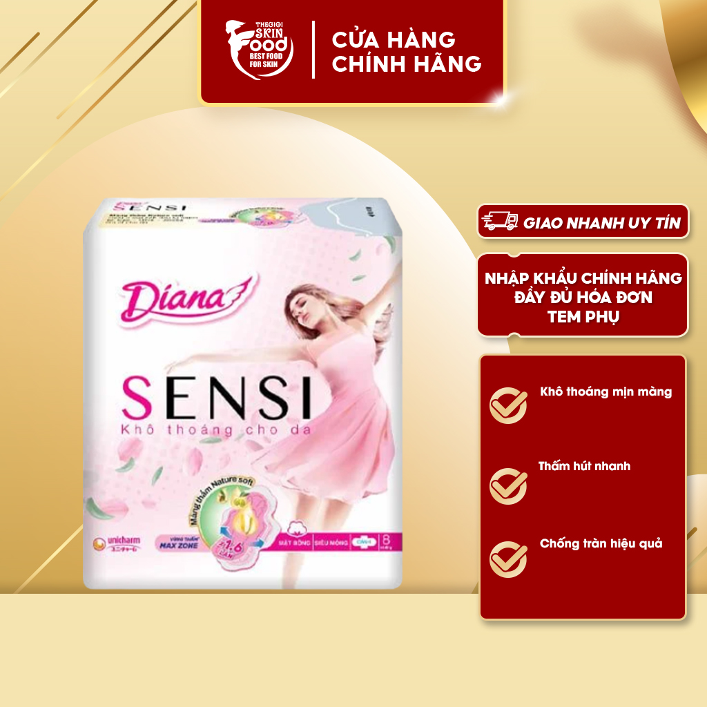 Băng Vệ Sinh Diana Sensi Siêu Mỏng Có Cánh - 8 Miếng (Che tên sản phẩm khi giao hàng)