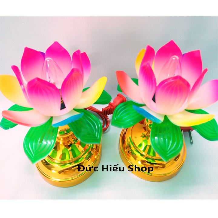 [ Thay bóng dễ dàng ] Bộ 2 đèn thờ cúng hoa sen để bàn thờ cỡ nhỏ