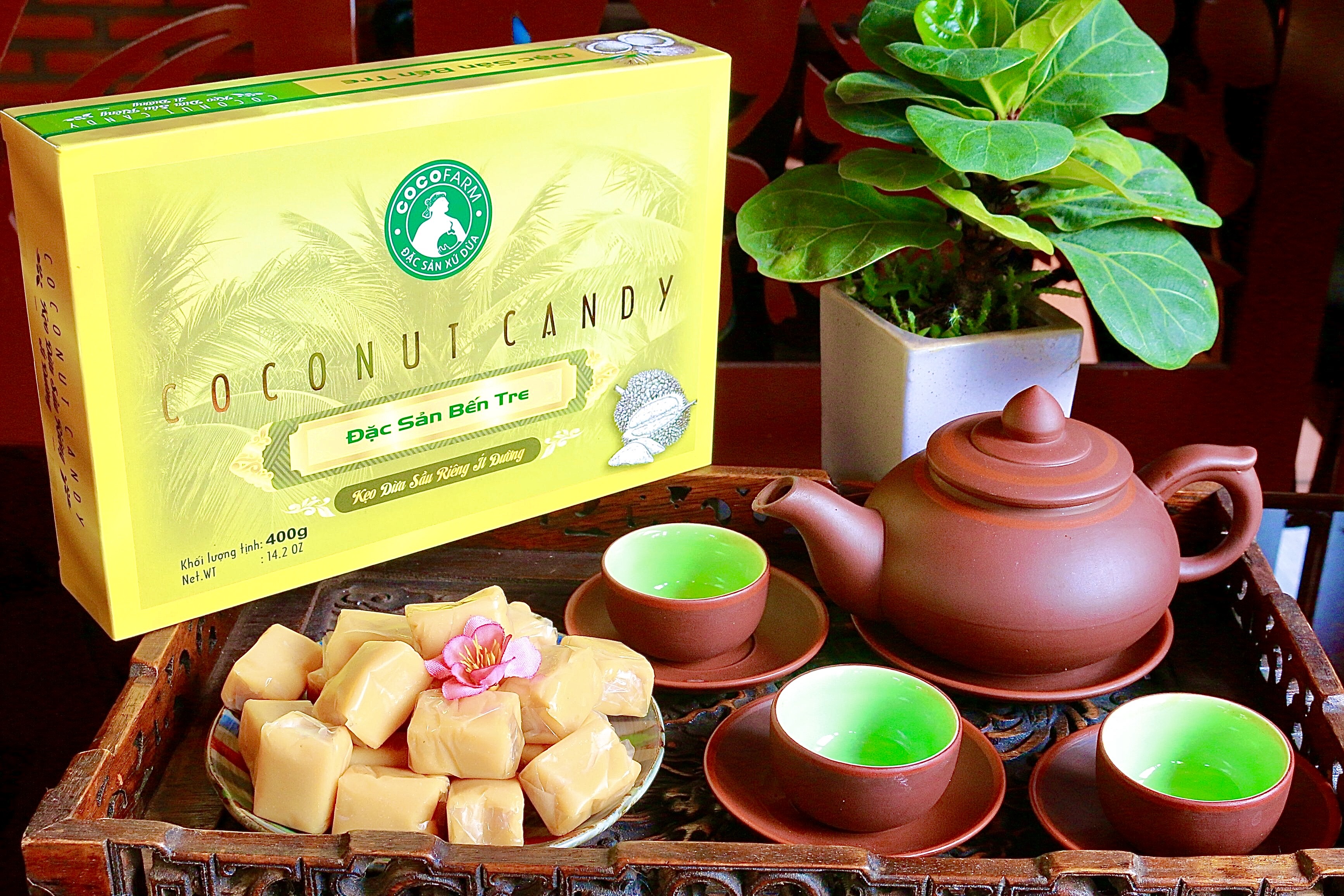 HCMKẹo Dừa Mềm Dẻo nguyên chất Cocofarm vị Sầu Riêng hộp 400g
