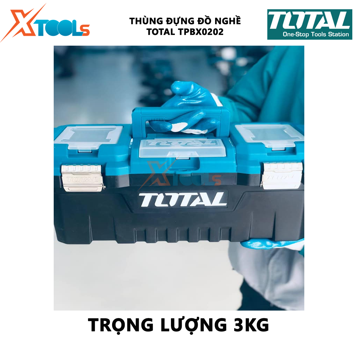 Thùng đựng đồ nghề khóa kim loại 20" TOTAL TPBX0202 Hộp đựng dụng cụ Tải tối đa: 20KG, Khóa kim loại thùng đồ nghề XTOOLs