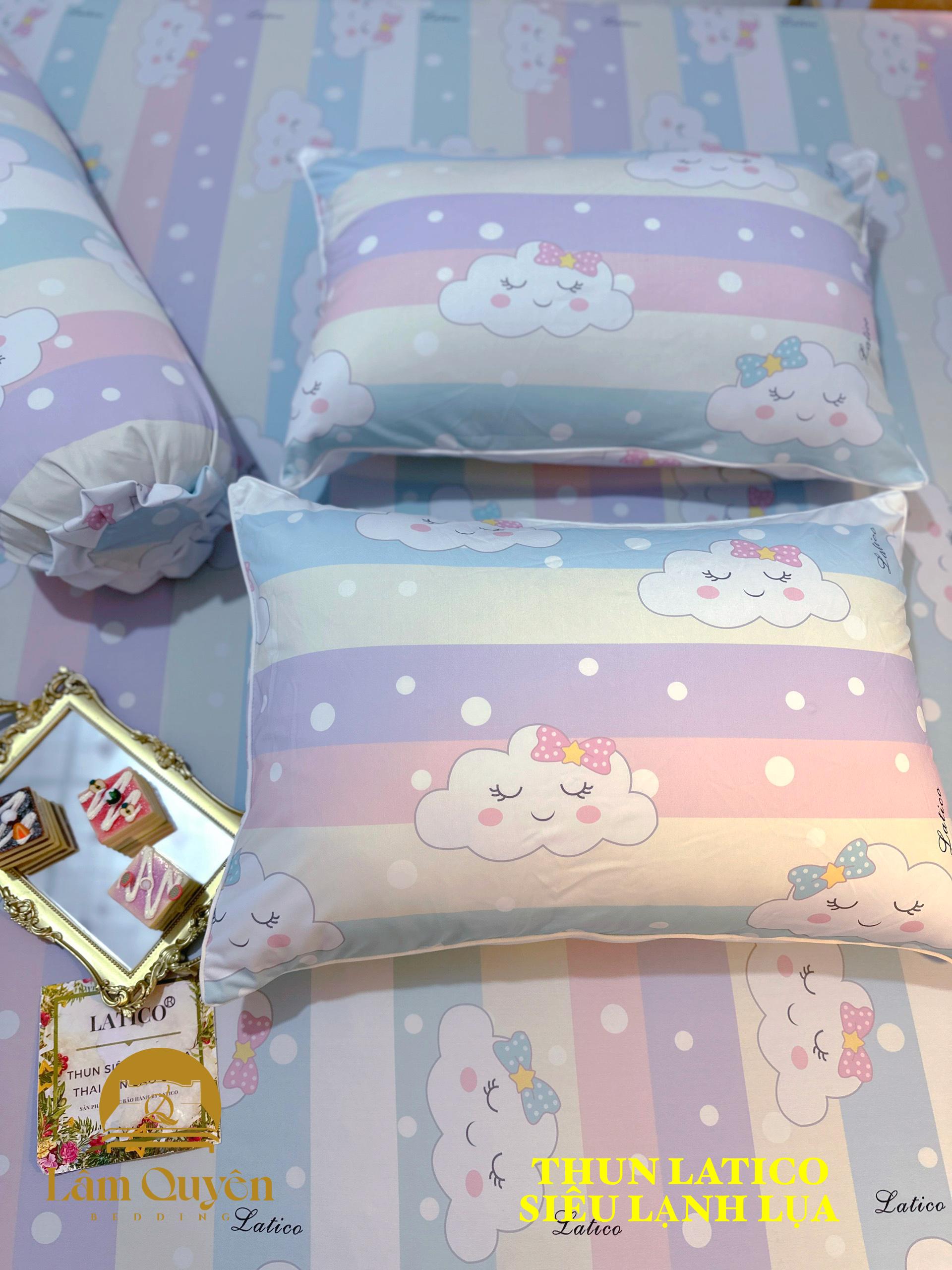 Bộ ga giường thun Latico siêu lạnh Lụa (áo gối ôm khóa kéo) mẫu Mây cầu vồng